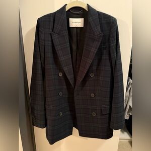 Babaton Double-Breasted Dark Plaid Blazer